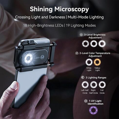 EBTOOLS 300X Phone Microscope Lens, Phone Micro Lens, 18 LED Light, 19 Lighting Modes, CPL Filter, Universal Clip, for Plants, Jewelry in Saudi Arabia