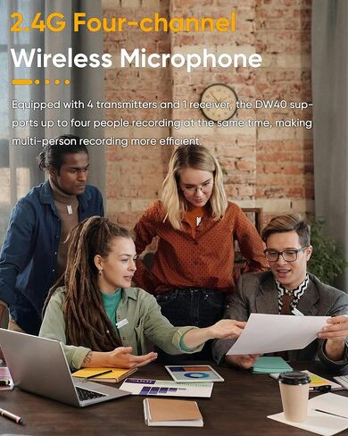 7RYMS iRay DW40 Wireless Lavalier Microphone System with 4 Transmitter, Noise Cancellation, 656ft Range, 12.5H Working, Lapel Mic for iPhone Android Camera PC, Podcast Live Streaming Interview in Kuwait