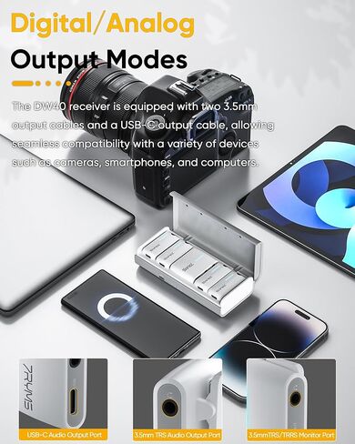 7RYMS iRay DW40 Wireless Lavalier Microphone System with 4 Transmitter, Noise Cancellation, 656ft Range, 12.5H Working, Lapel Mic for iPhone Android Camera PC, Podcast Live Streaming Interview in Kuwait