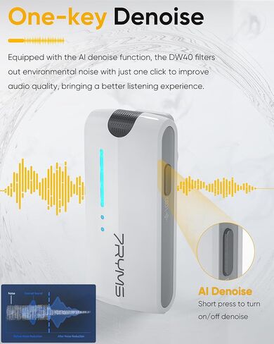 7RYMS iRay DW40 Wireless Lavalier Microphone System with 4 Transmitter, Noise Cancellation, 656ft Range, 12.5H Working, Lapel Mic for iPhone Android Camera PC, Podcast Live Streaming Interview in Kuwait