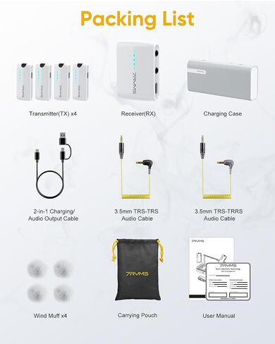 7RYMS iRay DW40 Wireless Lavalier Microphone System with 4 Transmitter, Noise Cancellation, 656ft Range, 12.5H Working, Lapel Mic for iPhone Android Camera PC, Podcast Live Streaming Interview in Kuwait