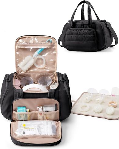 Quilted Breast Pump Bag Compatible with Spectra S1 and S2, Pumping Bag with Cooler Compartment and a Drying Mat, Black in Saudi Arabia