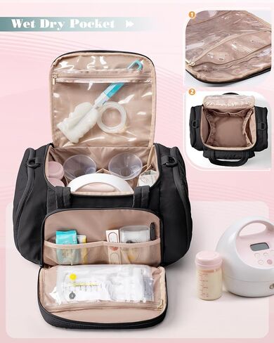 Quilted Breast Pump Bag Compatible with Spectra S1 and S2, Pumping Bag with Cooler Compartment and a Drying Mat, Black in Saudi Arabia