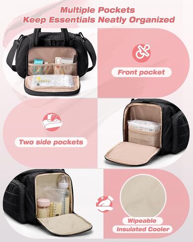 Quilted Breast Pump Bag Compatible with Spectra S1 and S2, Pumping Bag with Cooler Compartment and a Drying Mat, Black in Saudi Arabia