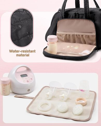 Quilted Breast Pump Bag Compatible with Spectra S1 and S2, Pumping Bag with Cooler Compartment and a Drying Mat, Black in Saudi Arabia