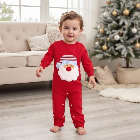 Bagilaanoe Infant Baby Boy Christmas Outfit One Piece Clothes Santa Claus Embroidery Long Sleeve Romper Jumpsuit in Saudi Arabia