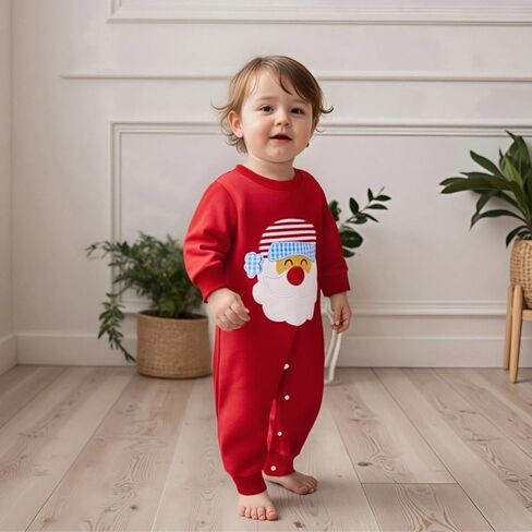 Bagilaanoe Infant Baby Boy Christmas Outfit One Piece Clothes Santa Claus Embroidery Long Sleeve Romper Jumpsuit in Saudi Arabia