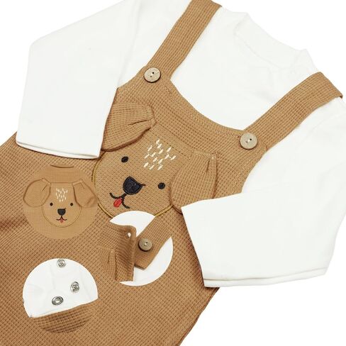 Cotton Waffle Baby Overall/Romper Cute Dog Design With Long Sleeve Tshirt For Newborns & Infants Baby Boys and Girls in Saudi Arabia