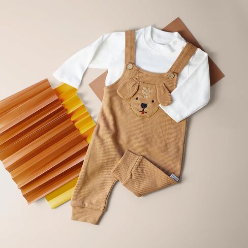 Cotton Waffle Baby Overall/Romper Cute Dog Design With Long Sleeve Tshirt For Newborns & Infants Baby Boys and Girls in Saudi Arabia