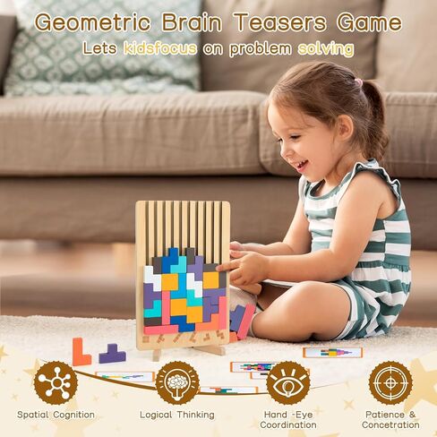 Wooden Stacking Puzzle Toy,3D Colored Wooden Puzzle,Russian Montessori Brain Blocks Puzzles Toys Gift for Boys and Girls,Board Jigsaw Game Toys for Brain Teasers for Toddlers 3-8Years in Saudi Arabia
