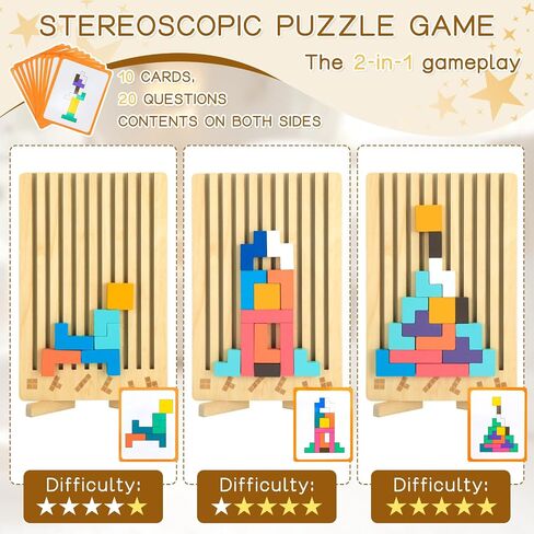 Wooden Stacking Puzzle Toy,3D Colored Wooden Puzzle,Russian Montessori Brain Blocks Puzzles Toys Gift for Boys and Girls,Board Jigsaw Game Toys for Brain Teasers for Toddlers 3-8Years in Saudi Arabia
