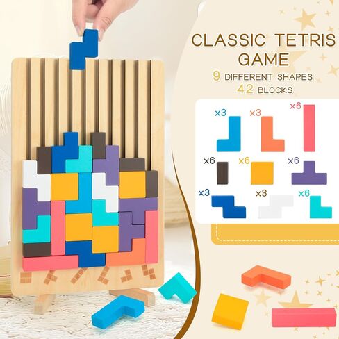 Wooden Stacking Puzzle Toy,3D Colored Wooden Puzzle,Russian Montessori Brain Blocks Puzzles Toys Gift for Boys and Girls,Board Jigsaw Game Toys for Brain Teasers for Toddlers 3-8Years in Saudi Arabia