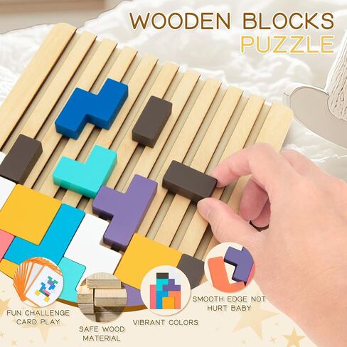Wooden Stacking Puzzle Toy,3D Colored Wooden Puzzle,Russian Montessori Brain Blocks Puzzles Toys Gift for Boys and Girls,Board Jigsaw Game Toys for Brain Teasers for Toddlers 3-8Years in Saudi Arabia