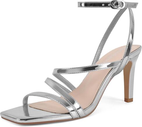 كعب Strappy للنساء بكعب عالٍ وكعب الكاحل مربع مفتوح من الأمام صنادل مريحة بحزام فستان أحذية لحفلات الزفاف in Kuwait