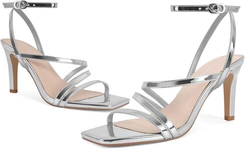 كعب Strappy للنساء بكعب عالٍ وكعب الكاحل مربع مفتوح من الأمام صنادل مريحة بحزام فستان أحذية لحفلات الزفاف in Kuwait