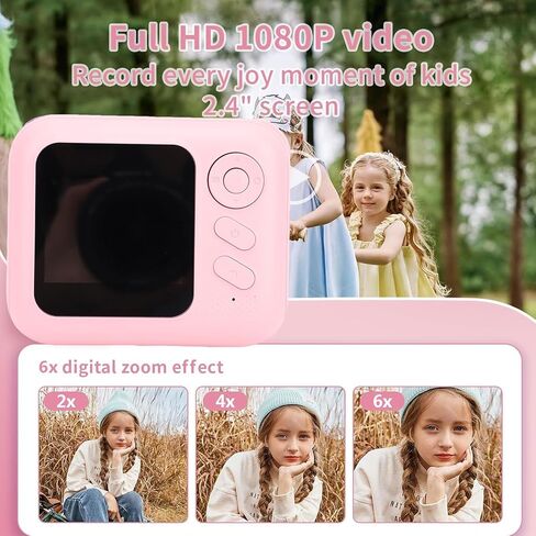 كاميرا طباعة فورية من Dpofirs، مستشعر HD 48 ميجابكسل مع تكبير رقمي 6X، شاشة قابلة للقراءة في ضوء الشمس 2 بوصة، طباعة بدون ماء، لصور السيلفي وصور العد التنازلي (وردي) in Kuwait