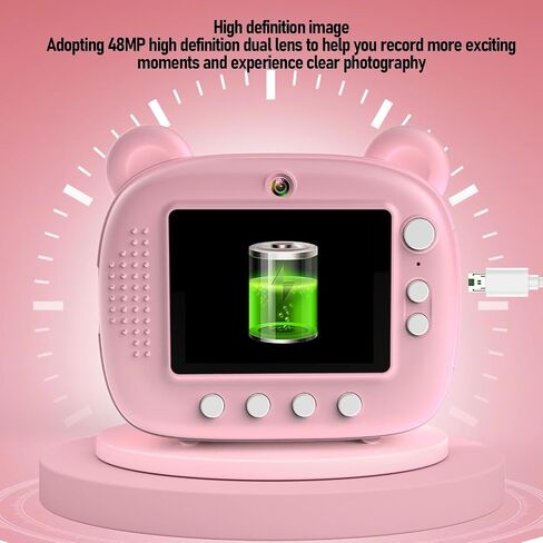 Instant Print Camera, 3 Rolls Print Paper 48mp HD Double Lens Cartoon Digital Instant Camera for Boys Girls in Saudi Arabia
