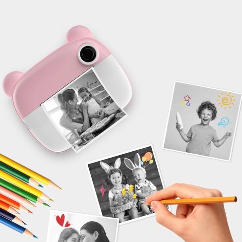 Instant Print Camera, 3 Rolls Print Paper 48mp HD Double Lens Cartoon Digital Instant Camera for Boys Girls in Saudi Arabia