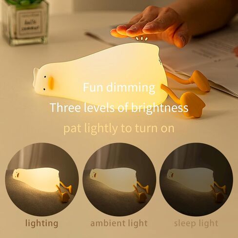 Benson Lying Flat Duck Night Light, Existential Crisis Duck Lamp, 3-Level Dimmable Rechargeable DuckyLay Lamp, Silicone Touch Control Nursery Nightlight for Breastfeeding, Kids Room Decor in Saudi Arabia