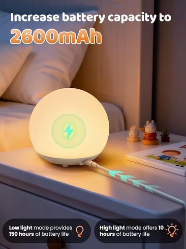 Egg Light for Nursery,Rechargeable Night Light with 16 RGB Colors,3000K Warm Light Stepless Dimming, 2600mAh Battery, Timer&Safe Silicone Design-Ideal for Bedroom Ambiance, Travel&Gifts in Saudi Arabia