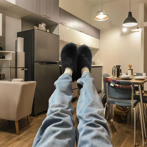 إمرأة فروي البغال الانزلاق على جولة تو فو الفراء الشرائح مريحة شبشب منزل أحذية منصة قباقيب أحذية أنيقة لطيف in Kuwait