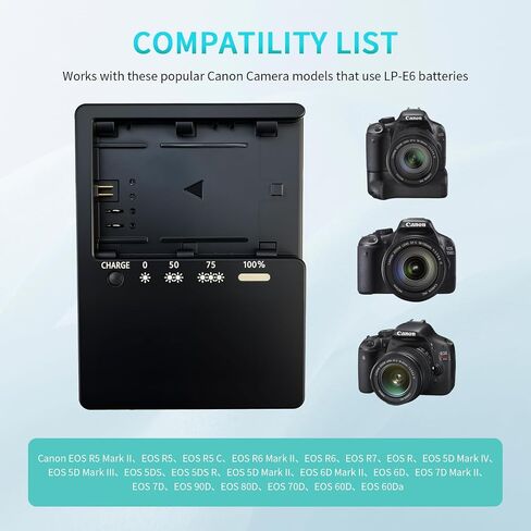 LP-E6 Charger for Canon LC-E6 LC-E6E LC-E6N LP-E6NH Battery EOS 90D 80D 70D 60D 60DA / 7D 6D 5D Mark II 5D Mark III 6D 5D Mark IV / 5Ds 5DSR EOSR1 R5 R5C R6 R7 / R5 R6 Mark II Cameras Power in Saudi Arabia