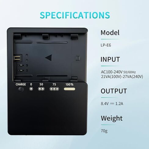 LP-E6 Charger for Canon LC-E6 LC-E6E LC-E6N LP-E6NH Battery EOS 90D 80D 70D 60D 60DA / 7D 6D 5D Mark II 5D Mark III 6D 5D Mark IV / 5Ds 5DSR EOSR1 R5 R5C R6 R7 / R5 R6 Mark II Cameras Power in Saudi Arabia