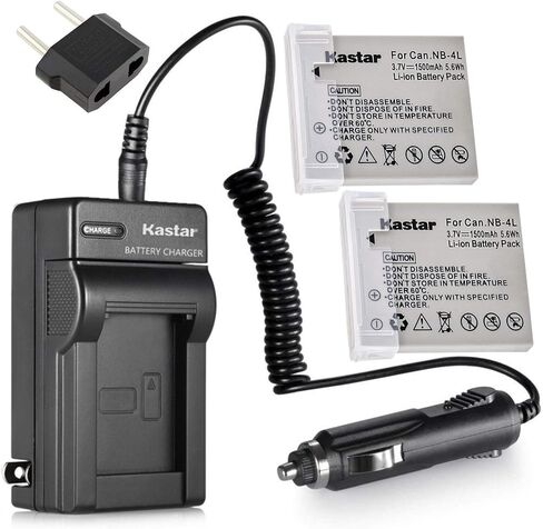 شاحن بطارية Kastar مع شاحن سيارة وبطاريتين لكاميرا Canon Powershot TX1 SD750 SD1000 SD780 is SD1400 is ELPH 100 HS ELPH 300 HS ELPH 310 HS ELPH 330 HS as NB-4L NB4L NB-4LH NB4LH CB-2LV in Saudi Arabia