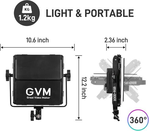 مجموعة إضاءة فيديو GVM RGB LED، مصابيح استوديو مطورة 800D 6X مع عدسة بصرية، إضاءة تصوير فوتوغرافي مع 20 وضعًا للمشهد، مصابيح لوحة مع 19500 لوكس/0.5 متر، تصوير، محتوى، محمول، عبوتان in Kuwait