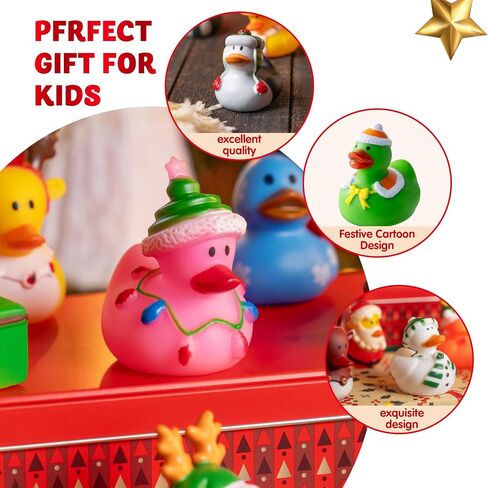 JOYIN 24 Pcs Christmas Ducks Bath Toys, Assorted Cute Rubber Duckies Bulk for Christmas Party Favors, Mini Ducky Baby Bathtub Shower Pool Toys for Kids, Xmas Table Dcorations Stocking Stuffers Gifts in Saudi Arabia