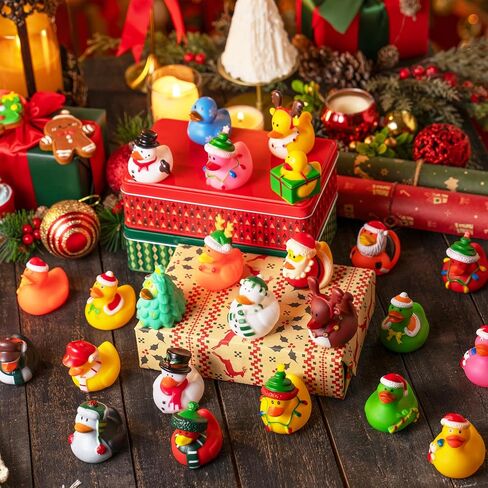 JOYIN 24 Pcs Christmas Ducks Bath Toys, Assorted Cute Rubber Duckies Bulk for Christmas Party Favors, Mini Ducky Baby Bathtub Shower Pool Toys for Kids, Xmas Table Dcorations Stocking Stuffers Gifts in Saudi Arabia