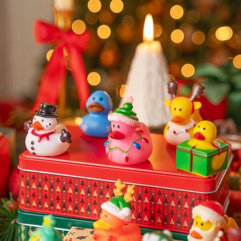 JOYIN 24 Pcs Christmas Ducks Bath Toys, Assorted Cute Rubber Duckies Bulk for Christmas Party Favors, Mini Ducky Baby Bathtub Shower Pool Toys for Kids, Xmas Table Dcorations Stocking Stuffers Gifts in Saudi Arabia