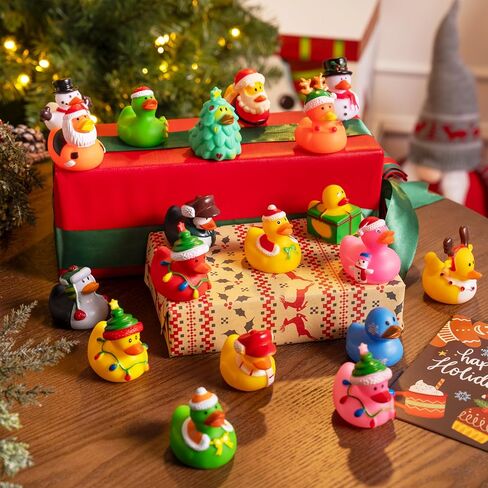 JOYIN 24 Pcs Christmas Ducks Bath Toys, Assorted Cute Rubber Duckies Bulk for Christmas Party Favors, Mini Ducky Baby Bathtub Shower Pool Toys for Kids, Xmas Table Dcorations Stocking Stuffers Gifts in Saudi Arabia