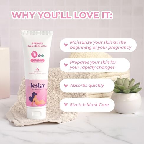 Leska Maternity Lotion & Oil | STAGE A: PREPARE & SOOTHE Supple Belly Lotion & Happy Belly Oil (Pregnancy Months 1-5) | Part of a Complete 3-Stage Pregnancy Skincare System | New Mom Gifts (4-4.22oz) in Saudi Arabia