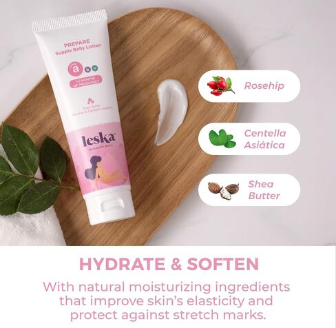 Leska Maternity Lotion & Oil | STAGE A: PREPARE & SOOTHE Supple Belly Lotion & Happy Belly Oil (Pregnancy Months 1-5) | Part of a Complete 3-Stage Pregnancy Skincare System | New Mom Gifts (4-4.22oz) in Saudi Arabia