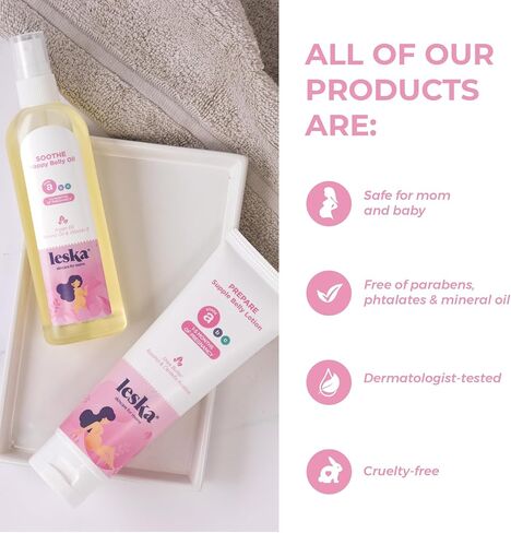 Leska Maternity Lotion & Oil | STAGE A: PREPARE & SOOTHE Supple Belly Lotion & Happy Belly Oil (Pregnancy Months 1-5) | Part of a Complete 3-Stage Pregnancy Skincare System | New Mom Gifts (4-4.22oz) in Saudi Arabia