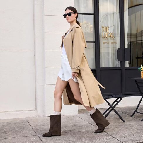 حذاء أسود نسائي من ISNOM - حذاء طويل بكعب عالٍ مكتنز لمنتصف الساق مع سحاب جانبي من جلد البولي يوريثان للنساء، حذاء سمك القرش ذو مقدمة مربعة عالية للنساء in Kuwait