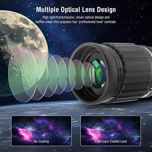 Astromania 2 Inches Ultra Wide Angle Eyepiece for Planetary and Deep Space, 82 Degree 19mm UWA Eyepiece - Bundle with - Upgraded 2.5X 2 inch Barlow Lens in Saudi Arabia