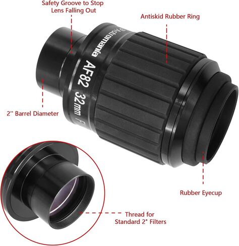 Astromania 2 Inches Ultra Wide Angle Eyepiece for Planetary and Deep Space, 82 Degree 32mm UWA Eyepiece - Bundle with - 2 Inch 4 Element Fully Multi-Coated Metal High Power Premium 2X Barlow Lens in Saudi Arabia