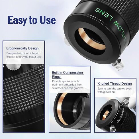 Astromania 2 Inches Ultra Wide Angle Eyepiece for Planetary and Deep Space, 82 Degree 23mm UWA Eyepiece - Bundle with - ED Barlow Lens 2X, 2 Inch Fully Multi-Coated Metal Barlow Lens in Saudi Arabia
