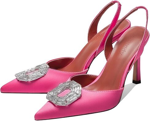 Vertundy المرأة حجر الراين Slingback مضخات أشار تو الساتان كريستال خنجر صندل كعب عالٍ حفل زفاف العروس مضخة فستان أحذية in Kuwait