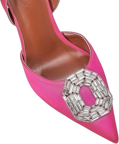 Vertundy المرأة حجر الراين Slingback مضخات أشار تو الساتان كريستال خنجر صندل كعب عالٍ حفل زفاف العروس مضخة فستان أحذية in Kuwait