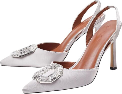 Vertundy Women's Rhinestone Slingback Pumps Pointed Toe Satin Crystal Stiletto High Heels Sandals Party Wedding Bride Pump Dress Shoes in Saudi Arabia