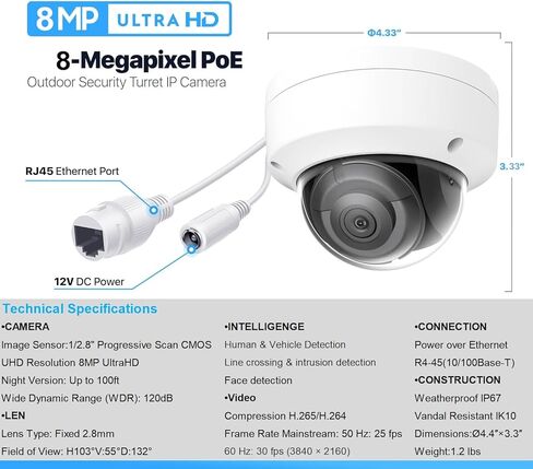 كاميرا DS-2CD2183G2-IU Acusense 4K 8MP IP خارجية، كاميرا PoE 2.8 مم مع صوت، ميكروفون مدمج للصوت في الوقت الحقيقي، WDR، IP67 IK10، H.265+ اكتشاف الإنسان، دعم ترقية البرامج الثابتة، أسود in Kuwait
