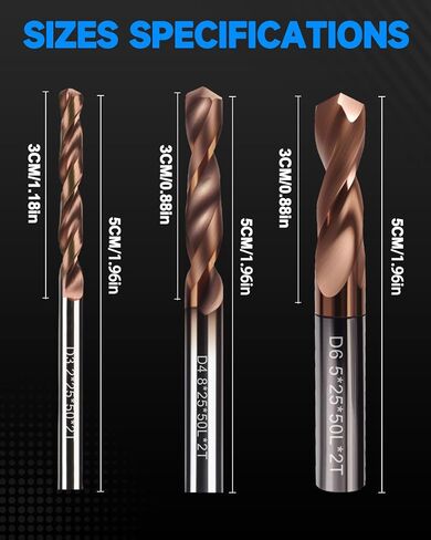 1/4" Solid Carbide Drill Bits for Stainless Steel Hardened Steel Cast Iron Alloy Copper, 2PCS in Saudi Arabia