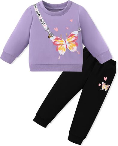 Toddler Girl Clothes 2Pcs Little Girls Outfits Long Sleeve Crewneck Shirt+Pants 12M-5T Kids Clothing in Saudi Arabia