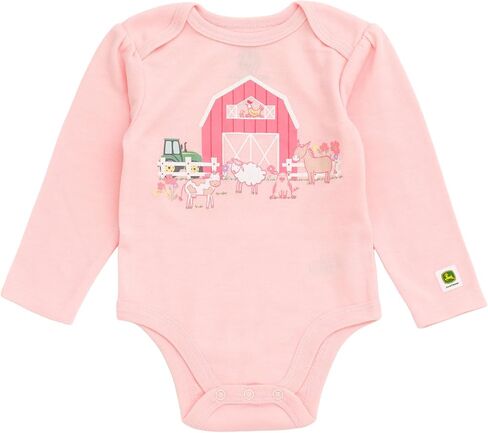 John Deere Farm Baby Girls Bodysuit, Pants and Hat 3 Piece Outfit Set Newborn to Infant Sizes (3-6 Months - 9-12 Months) in Saudi Arabia