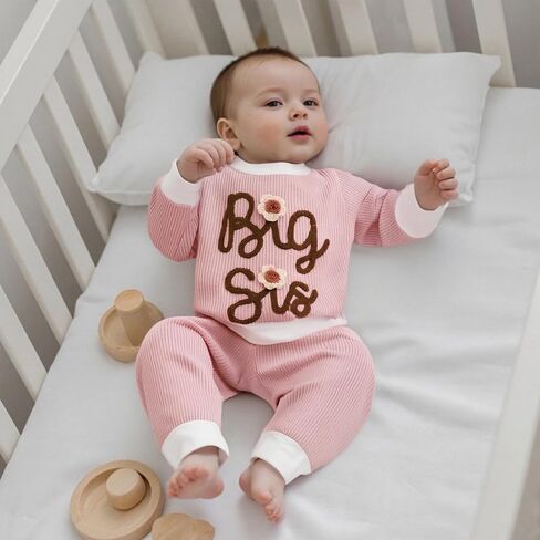 Toddler Baby Girl Clothes Big Sister Little Sister Matching Outfits Striped Waffle Flying Sleeve Fall Winter Set in Saudi Arabia