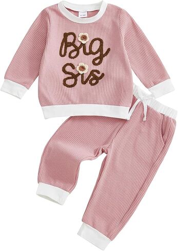 Toddler Baby Girl Clothes Big Sister Little Sister Matching Outfits Striped Waffle Flying Sleeve Fall Winter Set in Saudi Arabia
