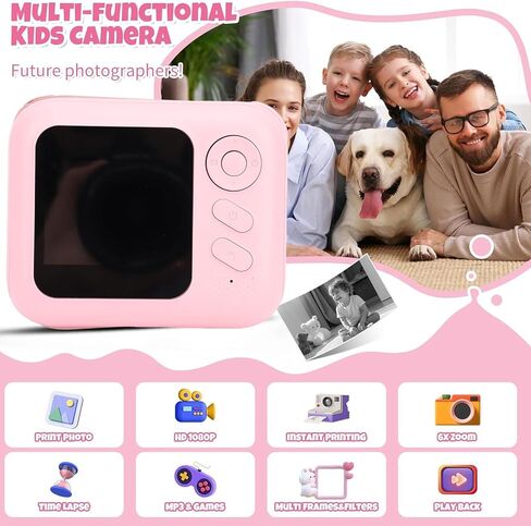 Yunseity Instant Print Camera, 48MP Pixels 2 Inch HD Screen Digital Zoom Portable Thermal Printing Camera, HD Sunlight Screen, Black and White Printing, Timer & Date Setting (Pink) in Kuwait